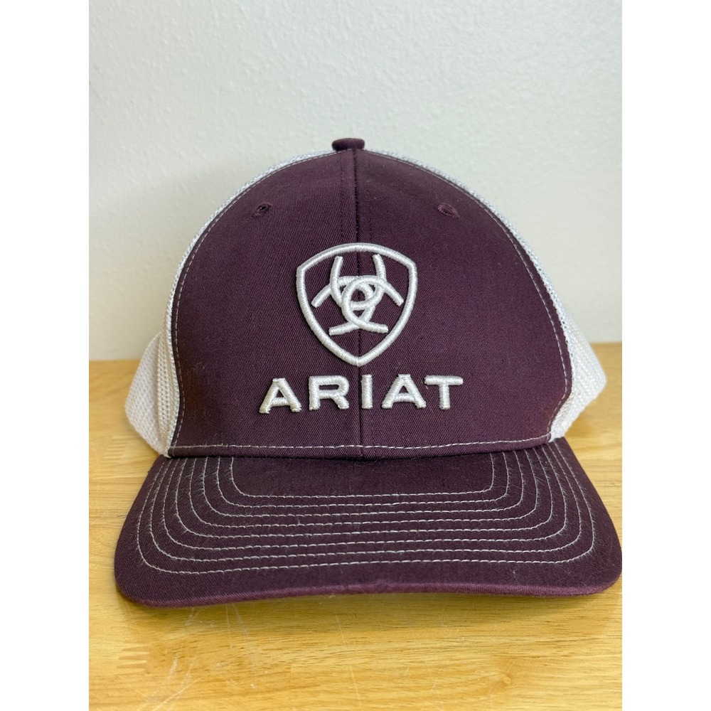 Ariat Richardson Trucker Hat Maroon White Embroidered Logo Snapback Cap Mens